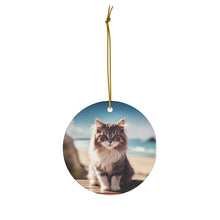 "Gray and white fluffy cat on Vacation" AI Created, Ceramic Ornament, 4 Shapes