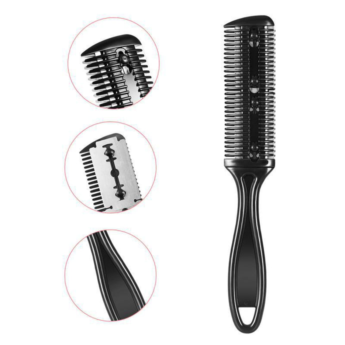 Bulk Black Double-Sided Hair Cutting Brush Bangs Hair Repairer Plastic Comb With Blade