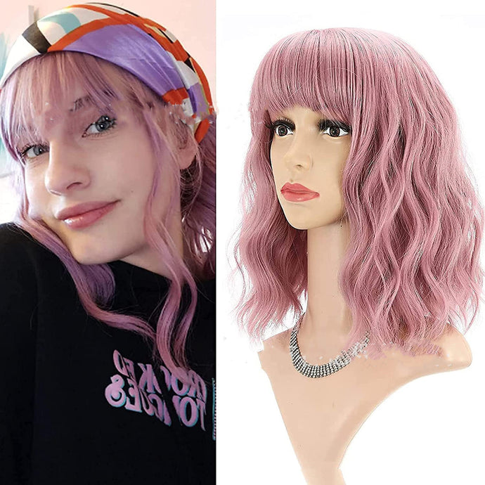 European And American Style Wig Pink Water Ripple Short Curly Hair